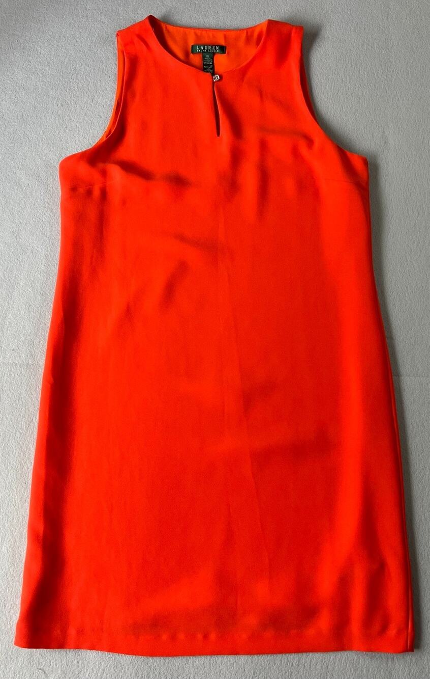 Lauren Ralph Lauren Sleeveless Tangerine Orange Keyhole Shift Dress, Size 10